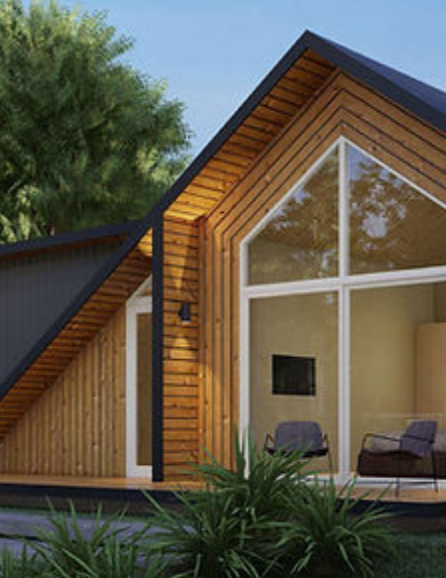 wooden prefab cottage in nature