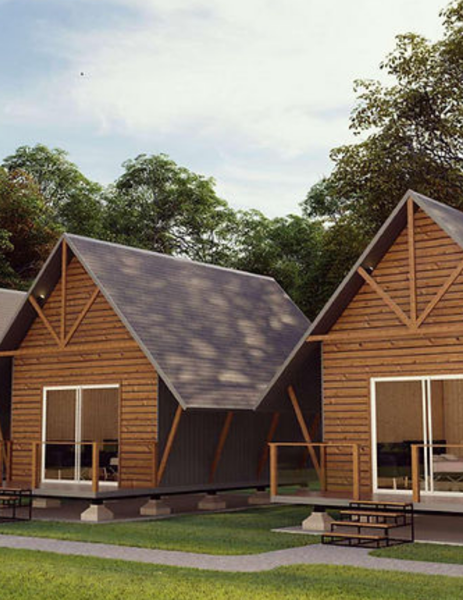 wooden prefab cottage in nature